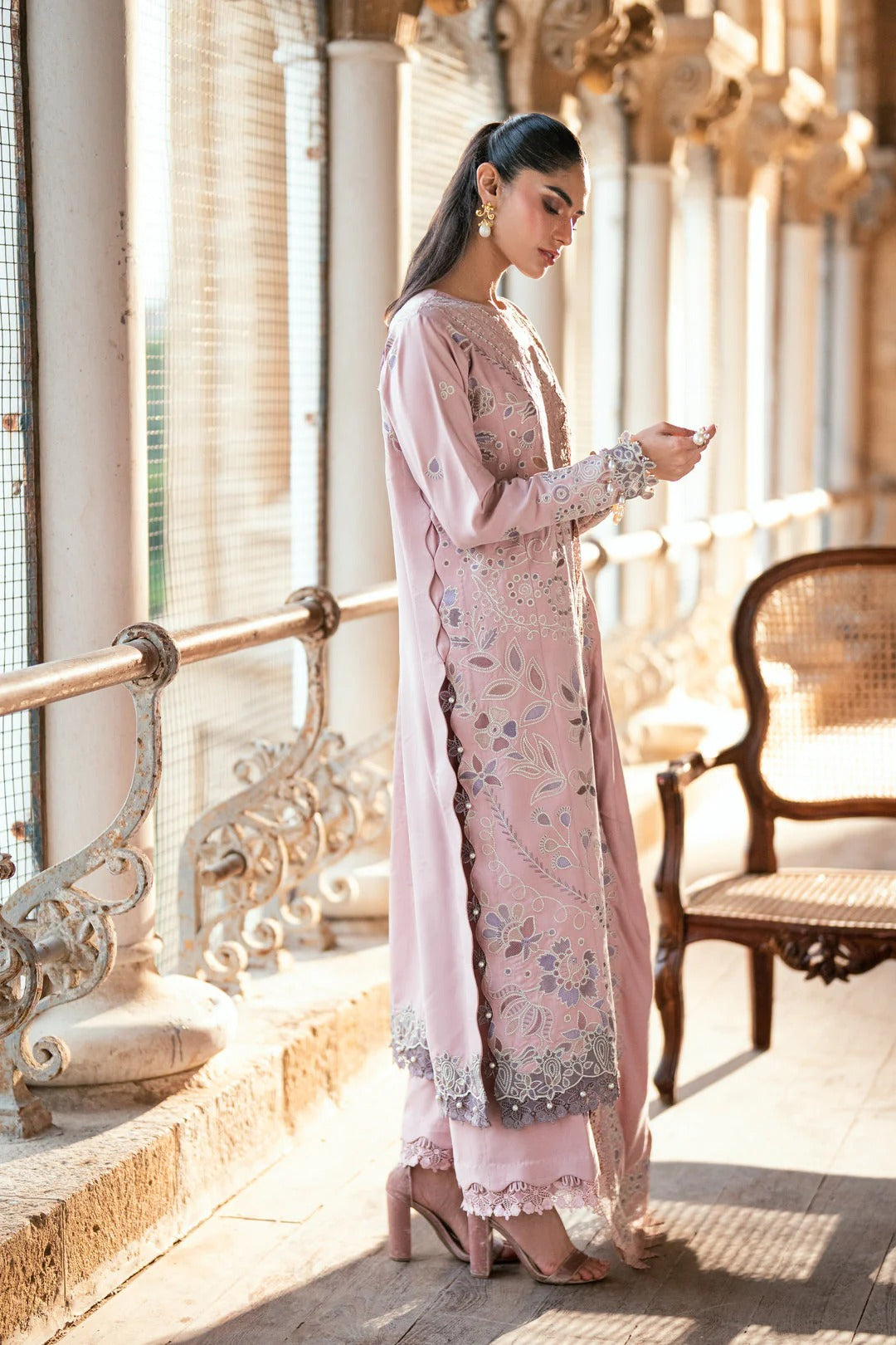 Florent shades-of-winter 3 piece stitched suit Embroidered Shirt With Embroidered Shawl FWS - 8B