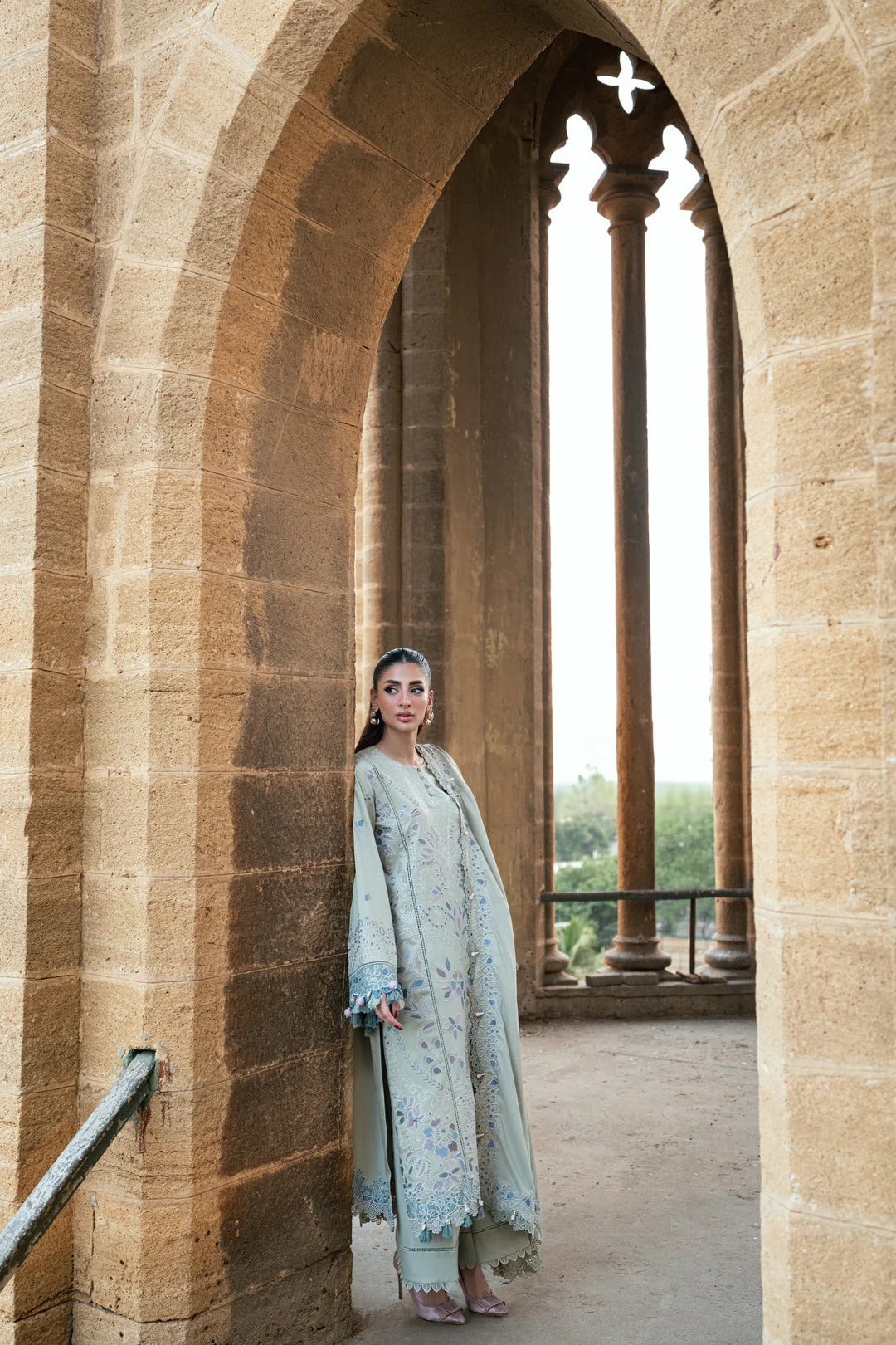 Florent shades-of-winter 3 piece stitched suit Embroidered Shirt With Embroidered Shawl FWS - 8A