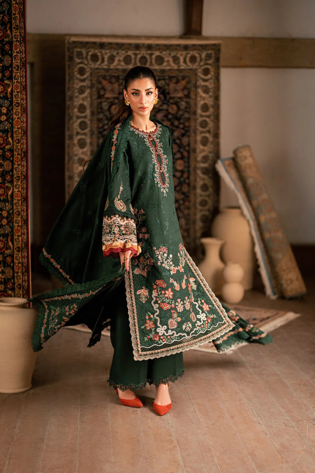 Florent shades-of-winter 3 piece stitched suit Embroidered Shirt With Embroidered Shawl FWS - 7B