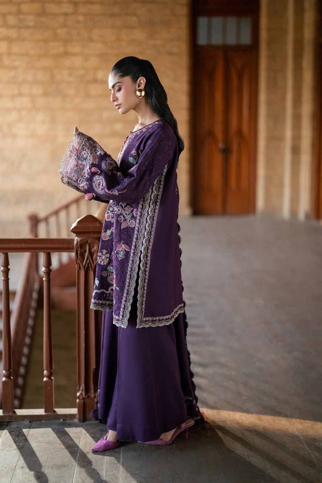 Florent shades-of-winter 3 piece stitched suit Embroidered Shirt With Embroidered Shawl FWS - 7A