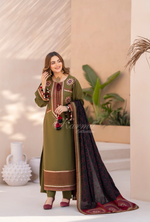 Winter Luxury 3 Piece Embroidered Mishaal Karma CollectionARMY GREEN SKU:KC-1538