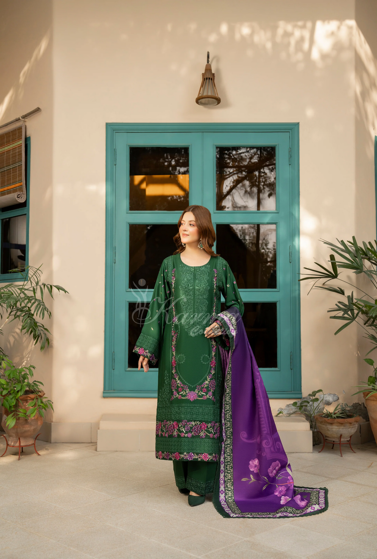 Karma Collection Winter Luxury Edition 3 Piece Embroidered Kotrai JADE Shirt with Dupatta & Shalwar for Elegant Outfits KC-1526