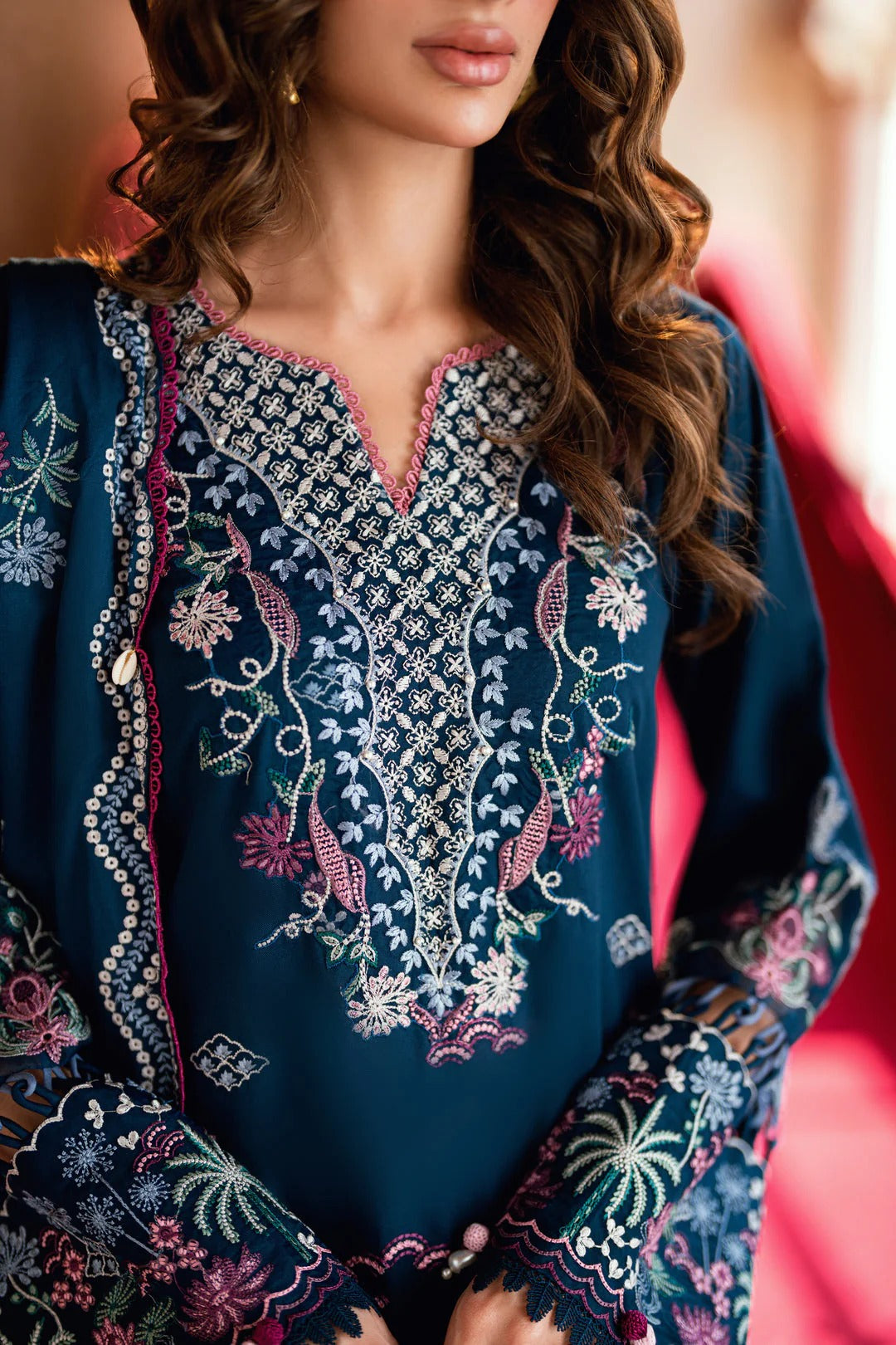 florent shades-of-winter 3 piece stitched suitEmbroidered Shirt With Embroidered Shawl FWS - 4B