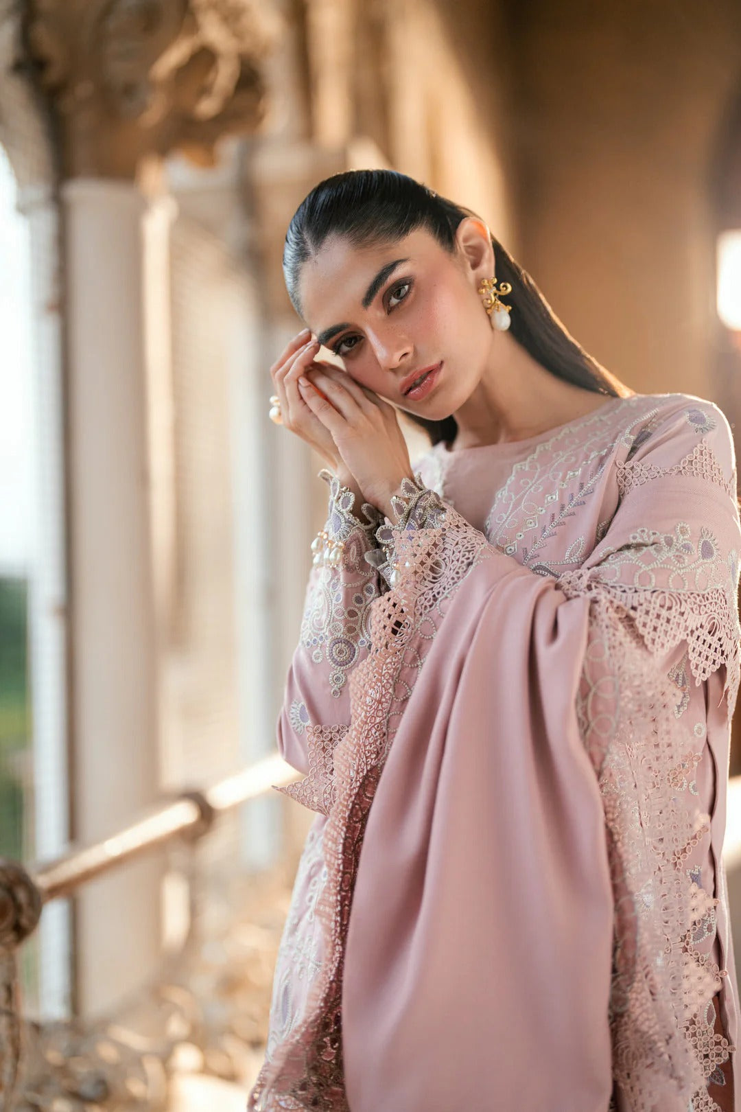 Florent shades-of-winter 3 piece stitched suit Embroidered Shirt With Embroidered Shawl FWS - 8B