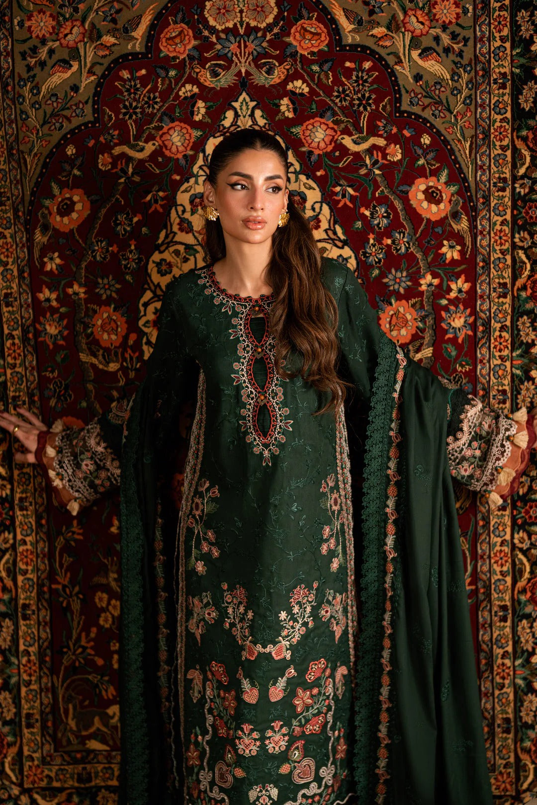 Florent shades-of-winter 3 piece stitched suit Embroidered Shirt With Embroidered Shawl FWS - 7B