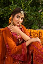 Chiffon 3 Piece Embroidered Hayat Karma Collection PUMPKIN F-494