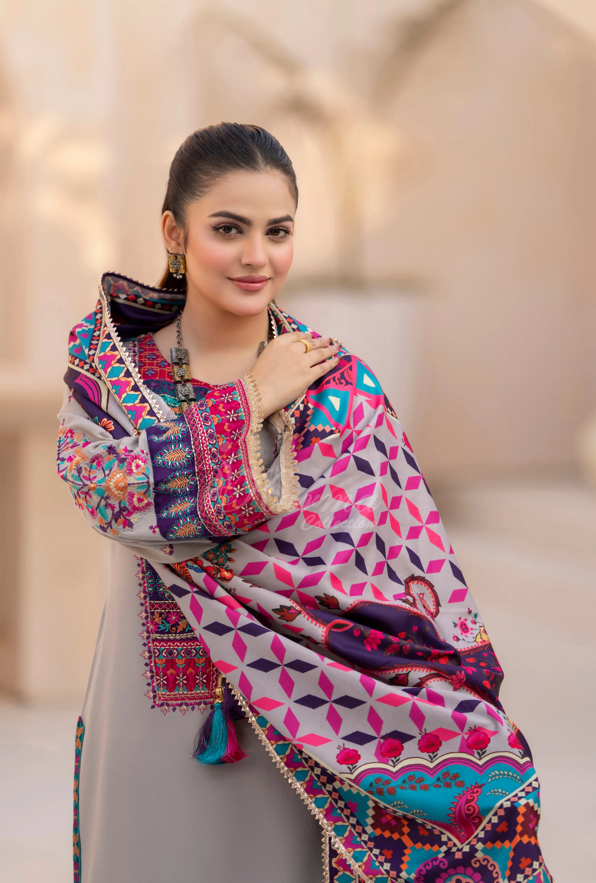 Winter Luxury 3 Piece Embroidered Mishaal Karma CollectionCLOUD SKU:KC-1539