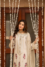 Chiffon 3 Piece Embroidered Hayat Karma Collection WARM IVORY F-496