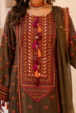 Chiffon 3 Piece Embroidered Hayat Karma Collection ANTIQUE OLIVE F-495