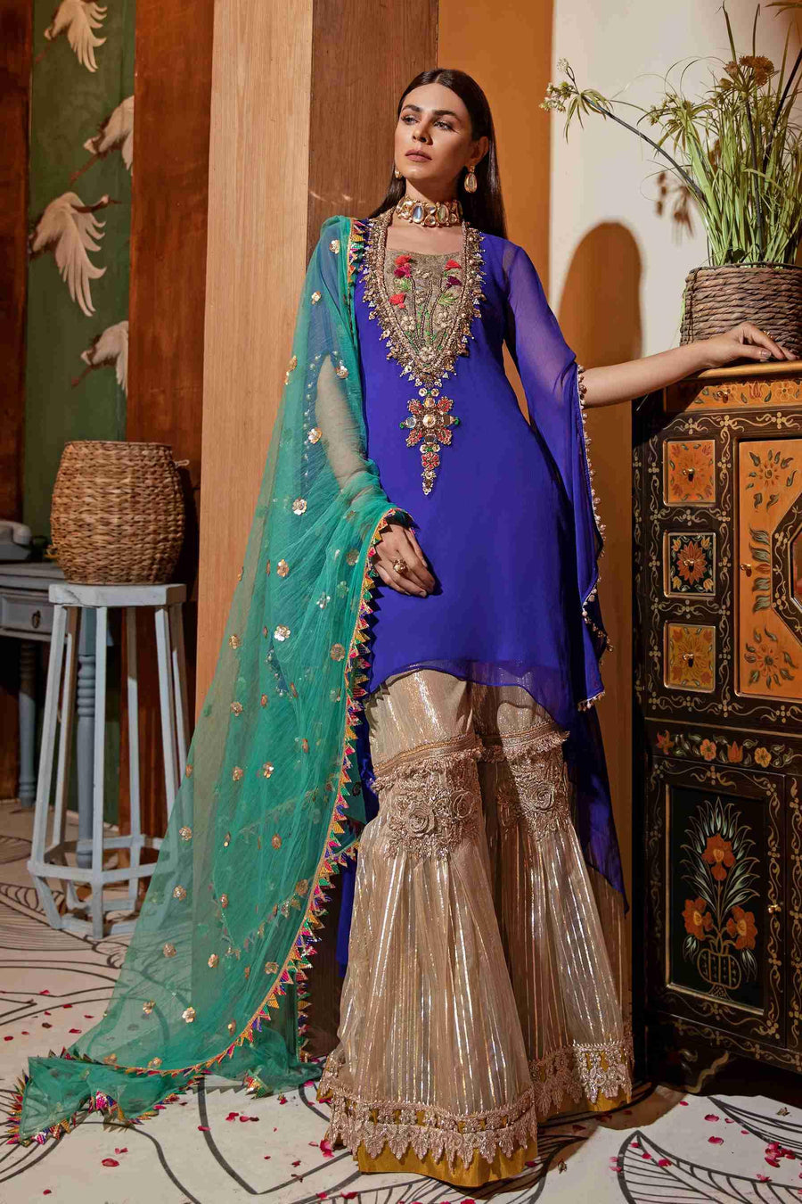 Embroidered Shirt (Hand Embroidered Kora, Dabka, and Gotta work)