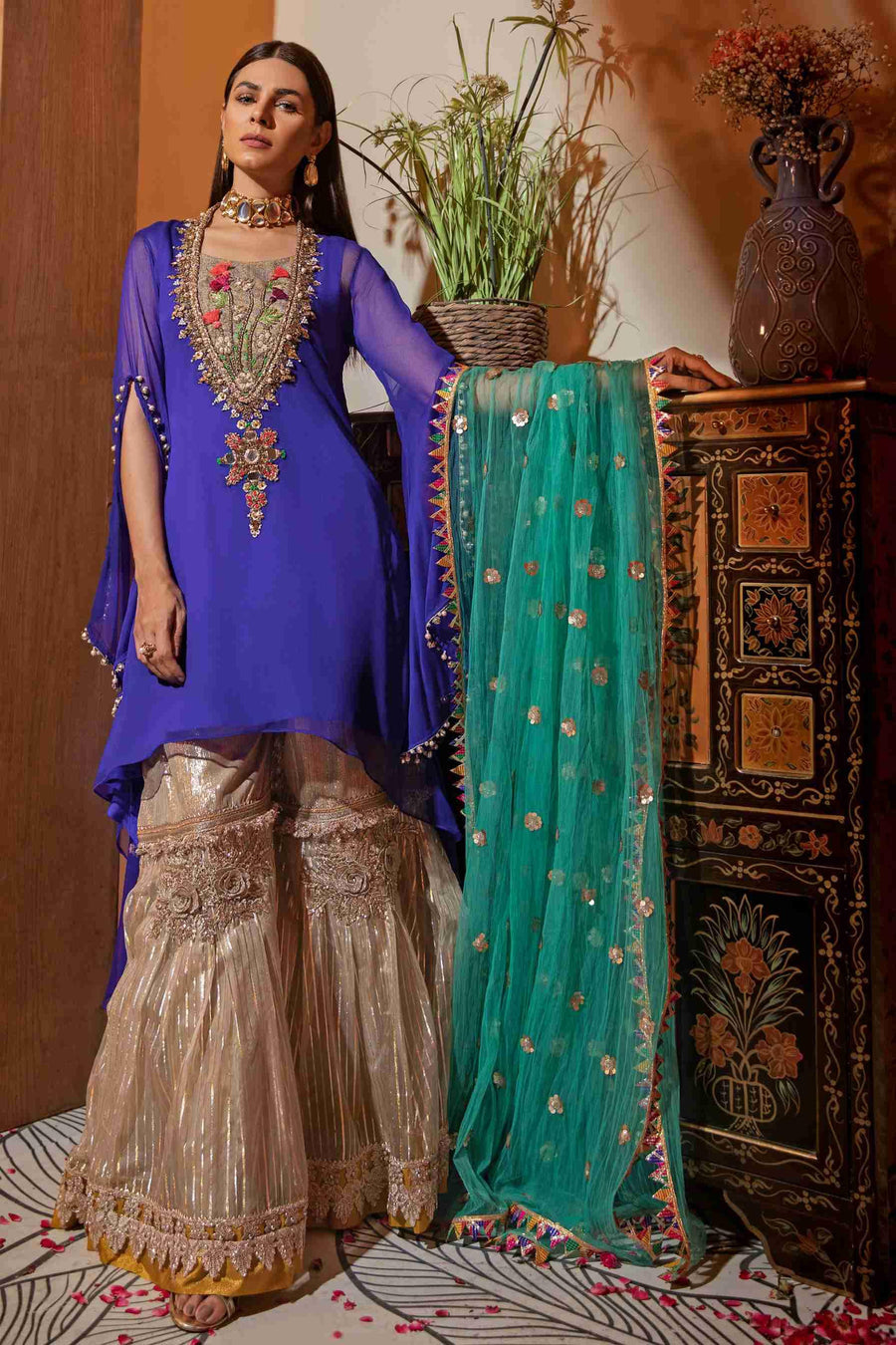 Embroidered Shirt (Hand Embroidered Kora, Dabka, and Gotta work)
