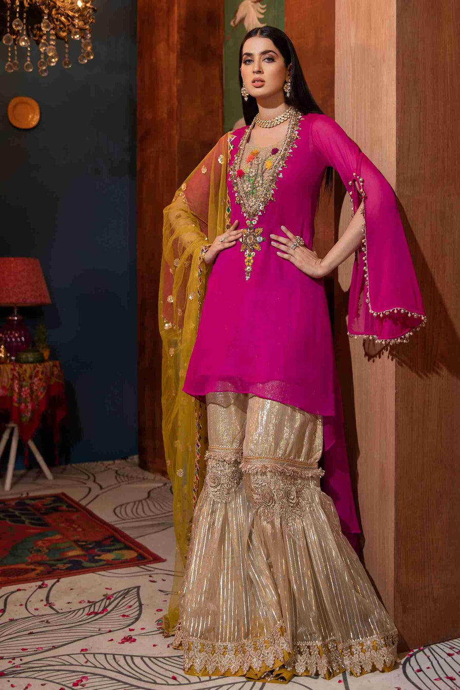 Embroidered Shirt (Hand Embroidered Kora, Dabka, and Gotta work)