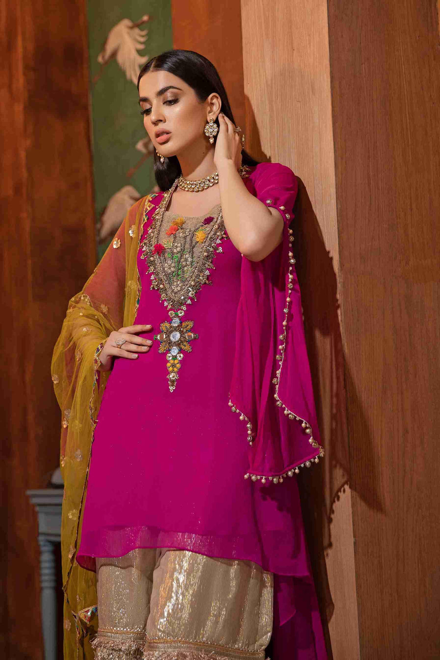 Embroidered Shirt (Hand Embroidered Kora, Dabka, and Gotta work)